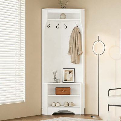 Minimalist Corner Hall Tree with Shoe Bench
