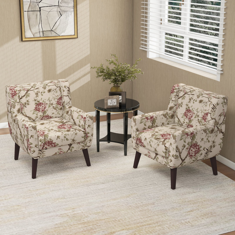 Jaqueze 73.4 Cm Wide Cotton Armchair, Cream/Pink Linen Blend