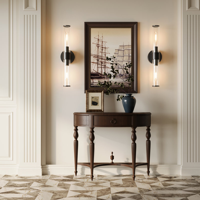 20" Modern Rechargeable Wall Sconce With Remote & Bulbs, Dimmable Wireless Wall Light, Matte Black, Clear