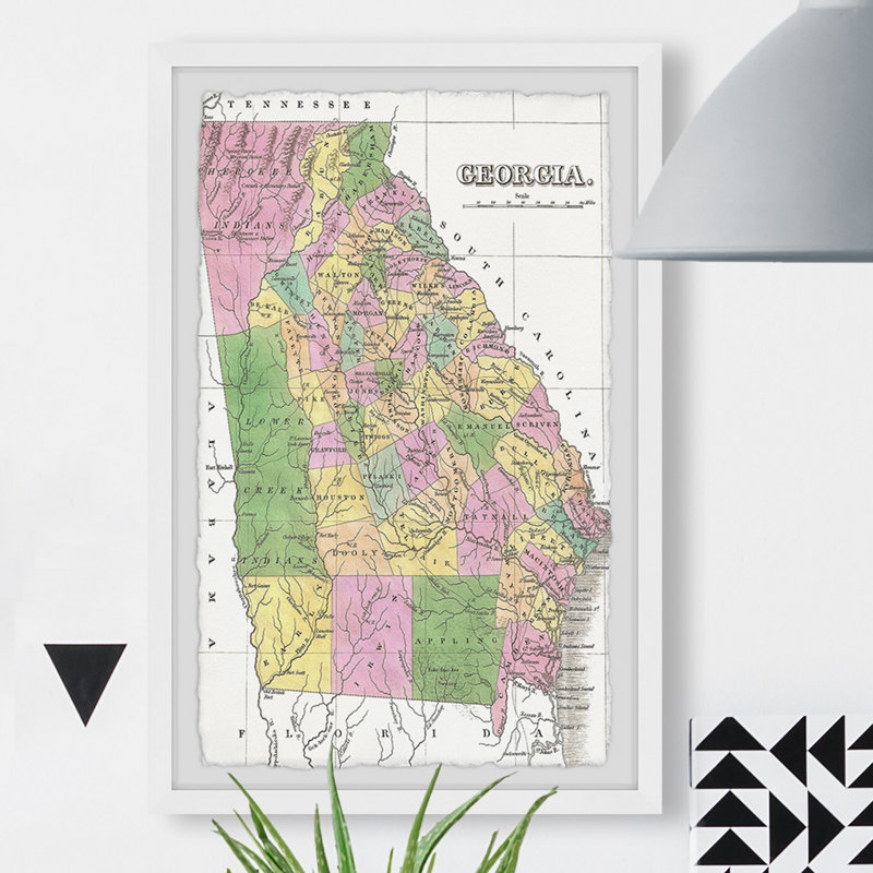 Carte rétro de la Géorgie - impression encadrée sur papier, H 36 po x l 24 po x P 1,5 po