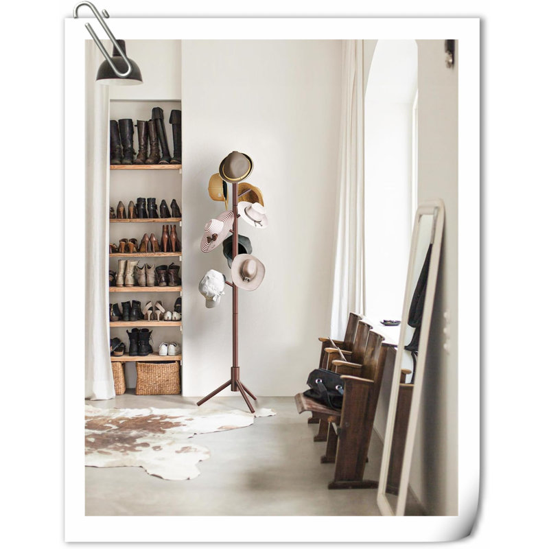 Lavall Solid Wood Freestanding 8 - Hook Coat Rack, Brown