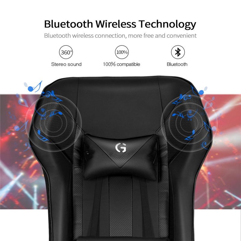 Inbox Zero Reclining Ergonomic Swiveling PC & Racing Game Chair with Built-in Speakers and Footrest, Black