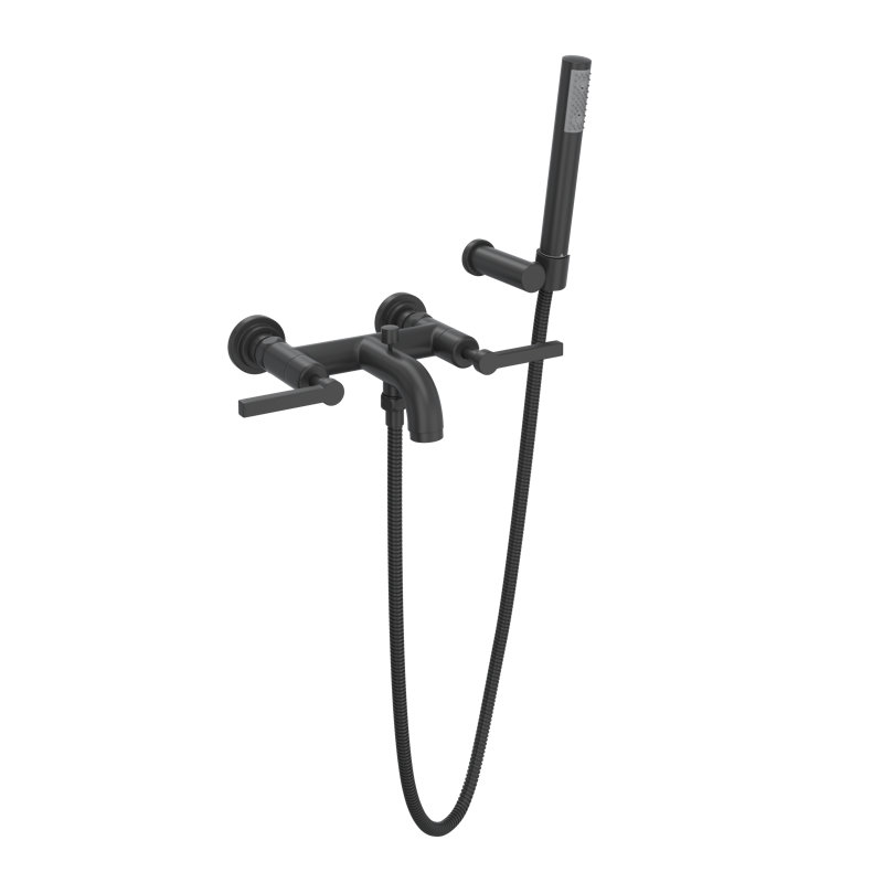 Lombardia Exposed Wall Mount Tub Filler, Matte Black, Lever Handle