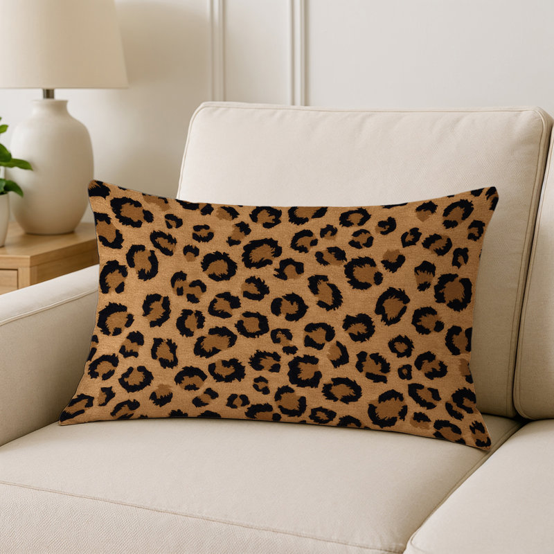 Coussin d'intérieur et d'extérieur, Rectangulaire H 20 po x l 14 po, Beige / motif de peau d'animal