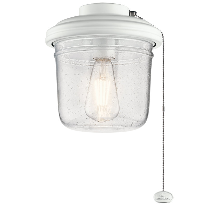 Ventilateur de plafond en verre transparent 1 lumière, Blanc mat