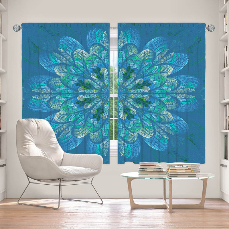 Paire de rideaux obscurcissant en polyester Bourdeilles, Bleu / vert, L 40 po x L 61 po