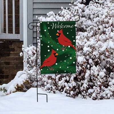 Cardinals In Snow Garden Flag