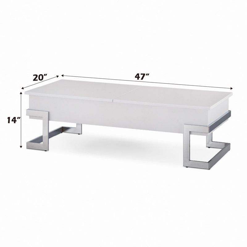 Table basse en bois avec plateau relevable et base en métal, Blanc