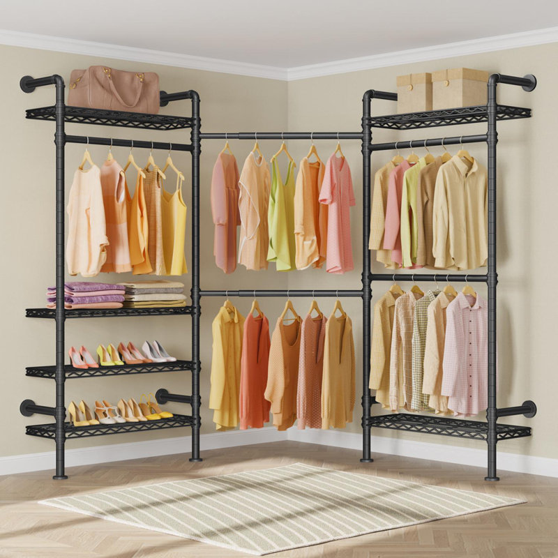 Black Industrial Pipe Wall-Mounted L-Shaped Closet System