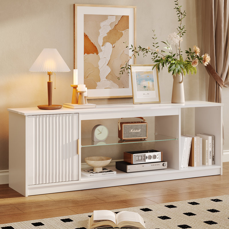 Labelle Brandenburg 57" Modern Media Console with Adjustable shelf, LED Fluted TV Stand for 65 Inch TV, Glossy TV Console with Cabinet