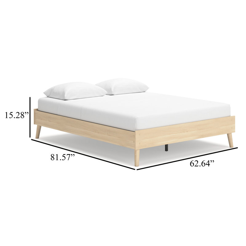 Lit plateforme Abis, bois brun naturel, pieds fuselés à profil bas, Grand