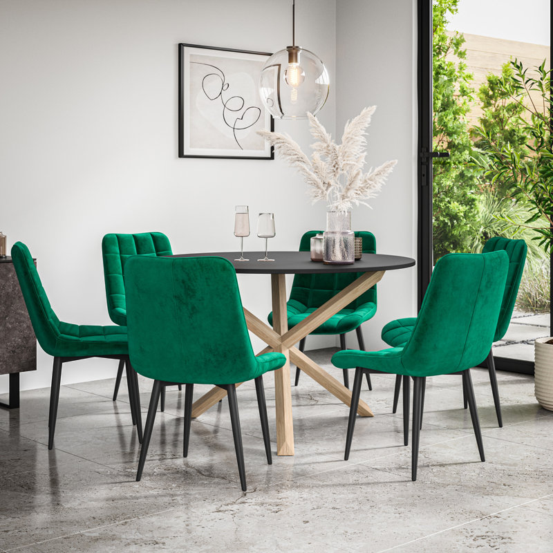 Darcus 6 - Person Dining Set, Black/Oak/Green