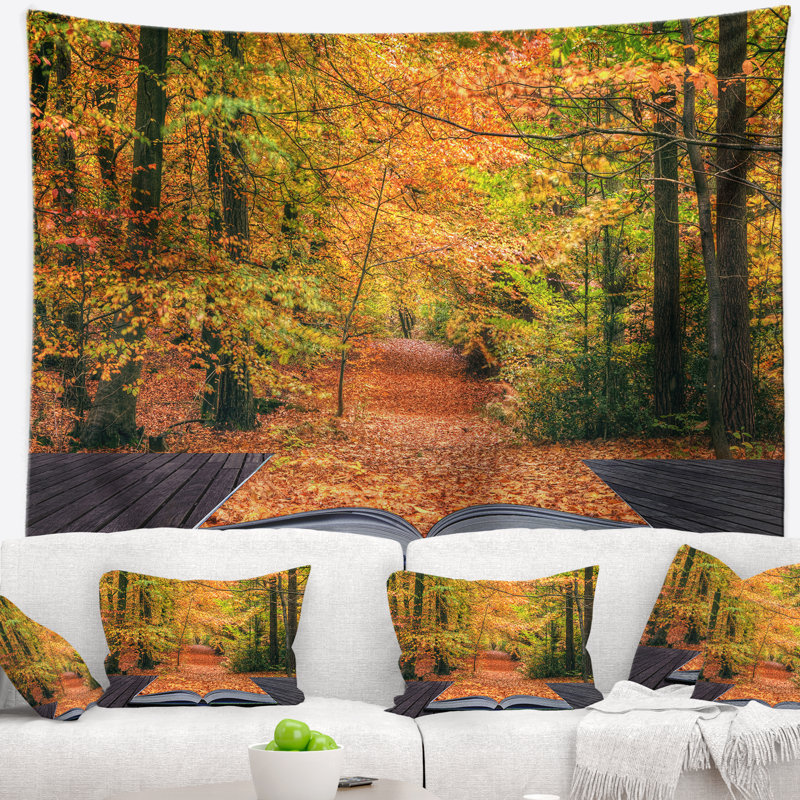 Livre ouvert de paysage en tapisserie d'automne, H 32 po x l 39 po