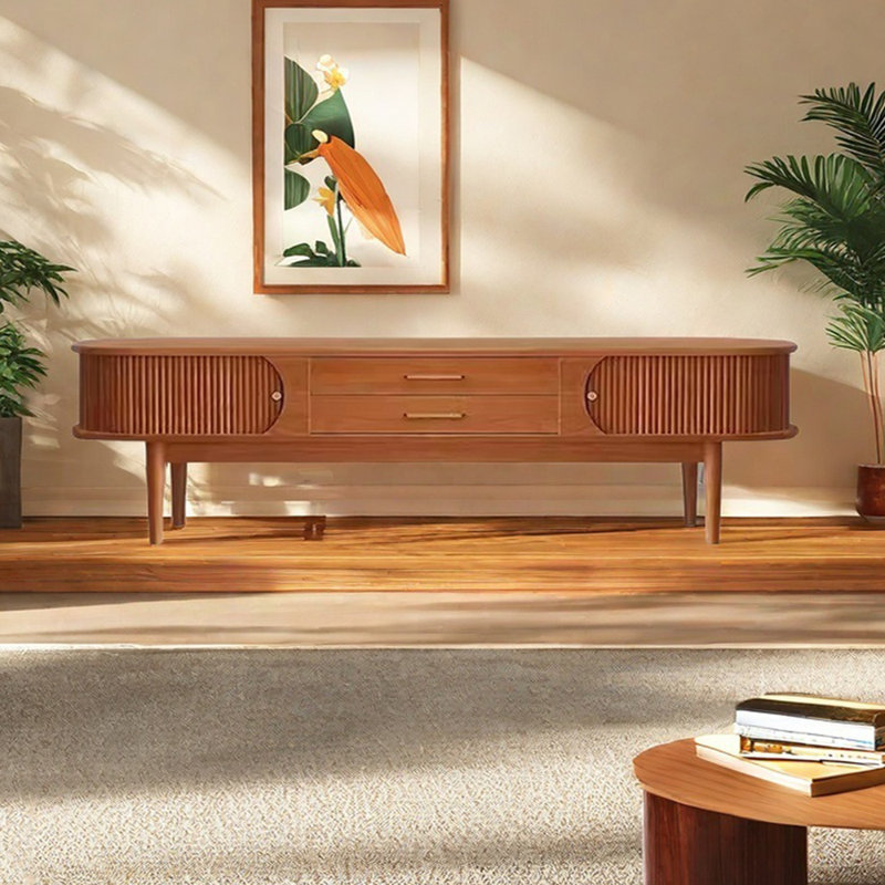 Meuble télé en bois massif au design arqué unique, L 82,67 po