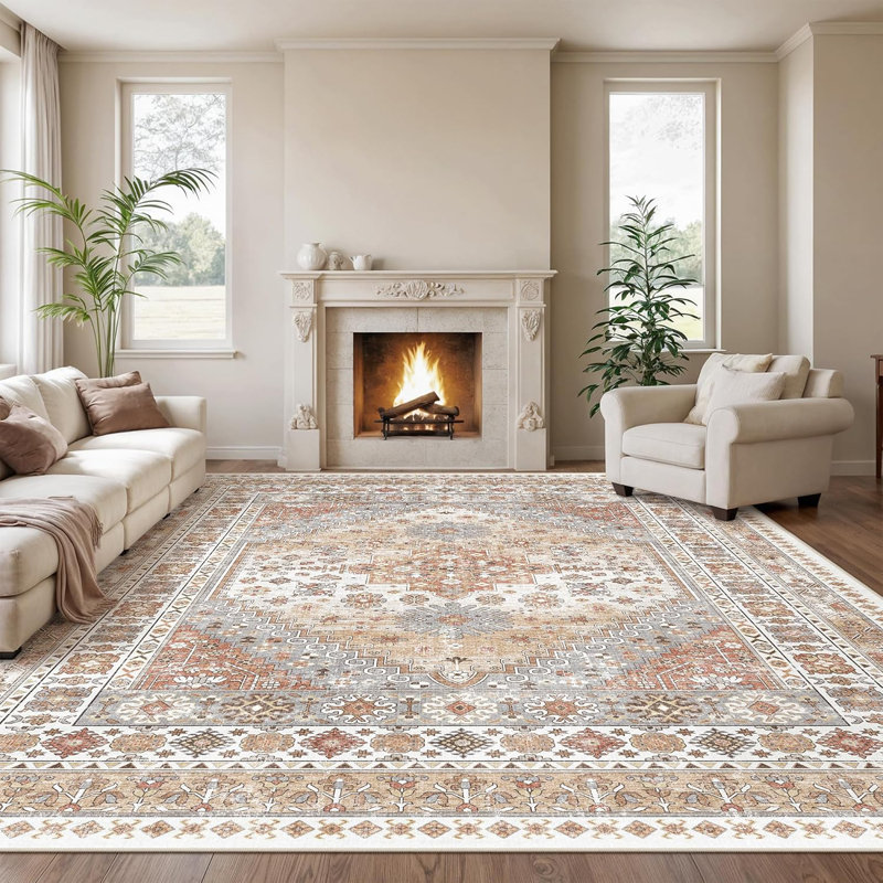 Tapis lavable antidérapant Medallion (orange), Rectangle 4pi x 6 pi