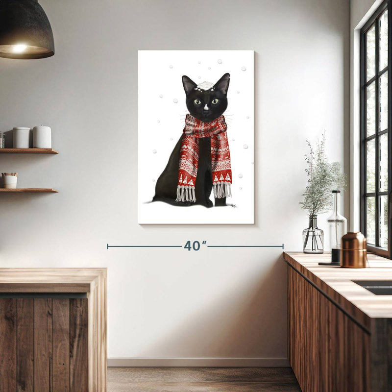 Brampt Black Cat Red Scarf, 39" H x 26" W