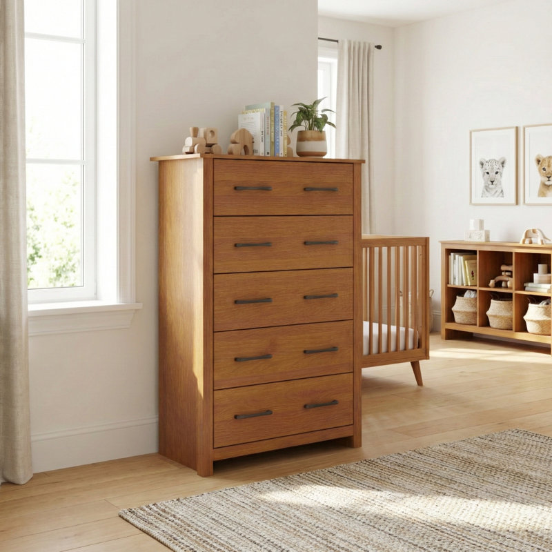 Commode 5 tiroirs H 46,7 po Walter, Noyer ambré