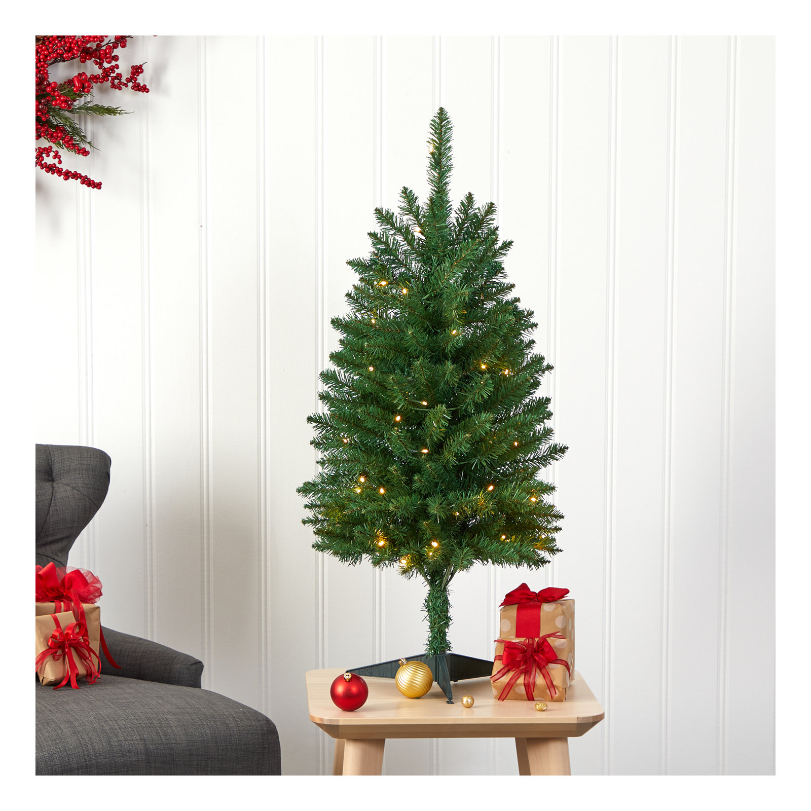 Lighted Artificial Christmas Tree, 3' H