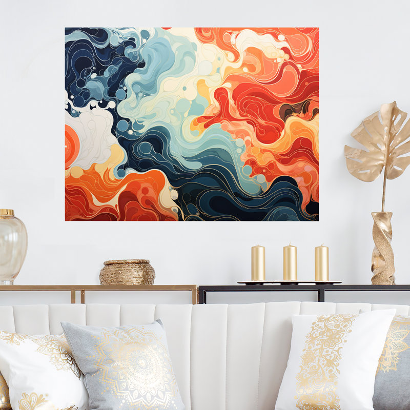 Encre liquide bleue et orange, encre liquide III - Art mural abstrait à l'encre liquide MT137223, H 12 po x l 20 po x P 1 po