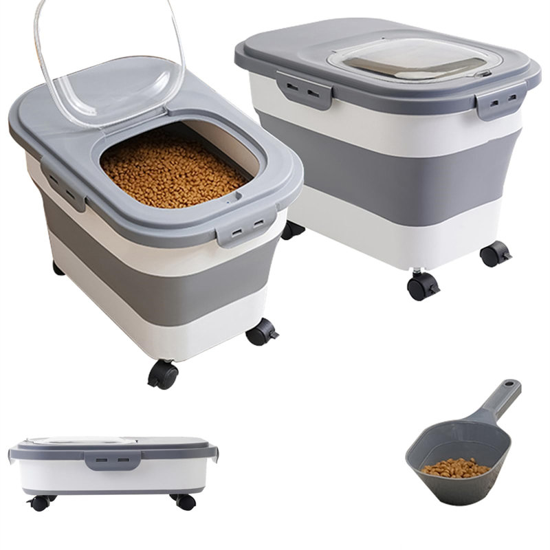 Collapsible Gray and White Plastic Pet Food Storage Container Set
