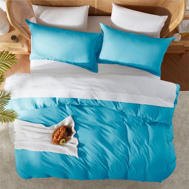 Polyester Floral Duvet Cover, Bright Blue