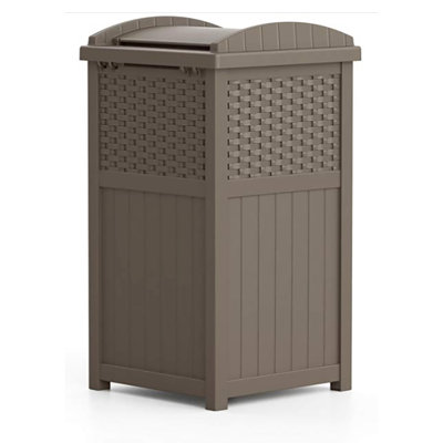 Cachette en osier de résine pour rangement extérieur des déchets de l 17 po x P 16 po Suncast, fabriquée aux États-Unis