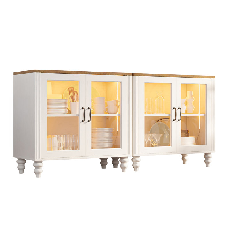 Buffet 62,8 po avec lumière DEL, Blanc / brun