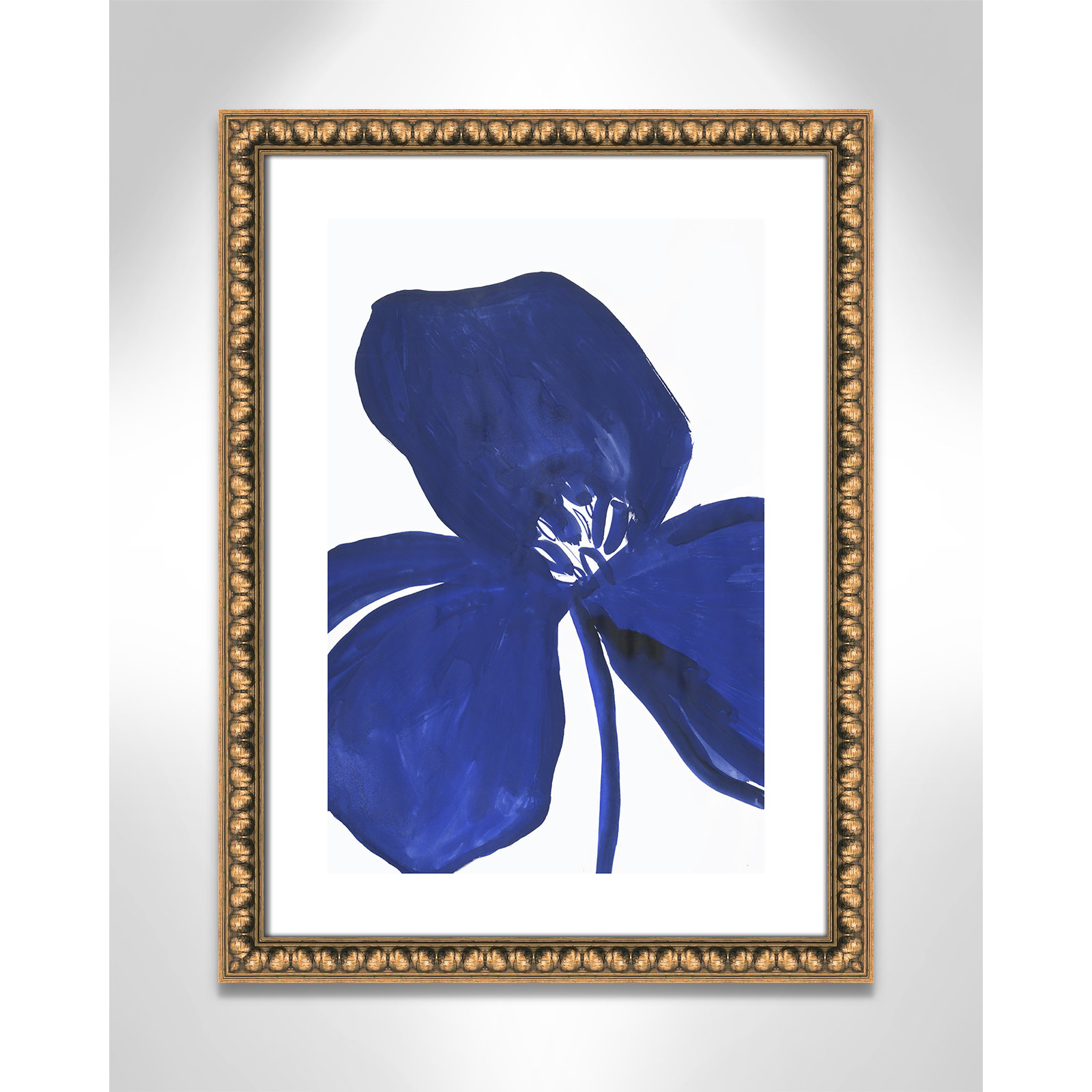 Clarisse "Indigo Petal II" Painting, 24" H x 18" W x 1.13" D, Gold Bead Framed Paper