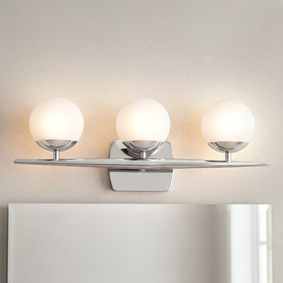 Kaylianie Chrome 3-Light Vanity Light with Etched Glass Globe Shades