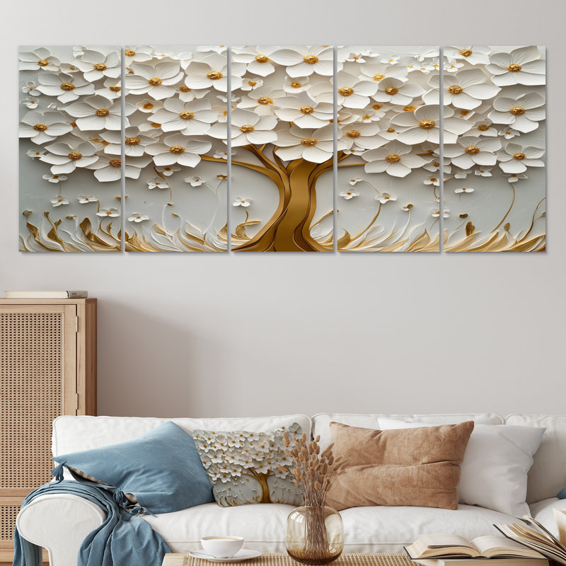Ensemble de décorations murales White Basswood Blossoms Tree I - Arbre cerisier en fleurs, H 32 po x l 80 po