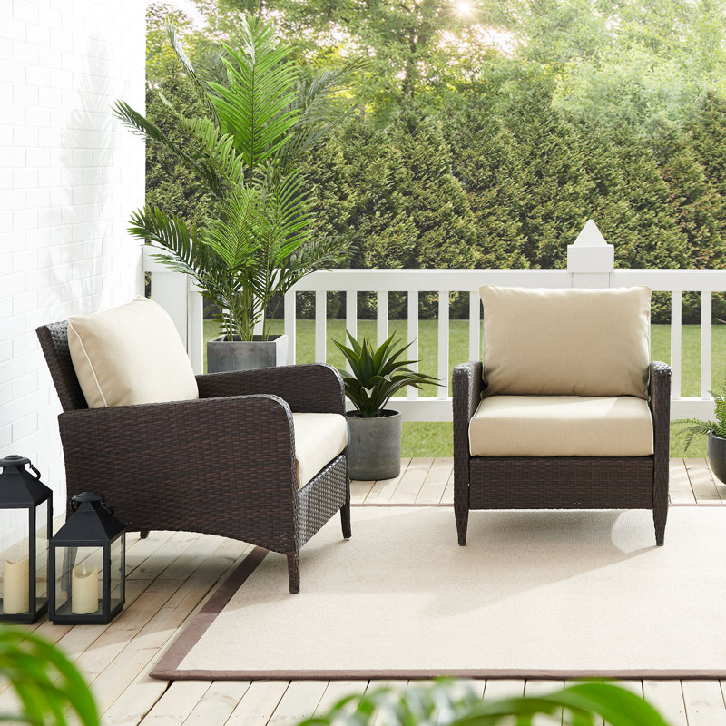 Mosca Wicker - Person Patio Conversation Sets with Cushions, Beige