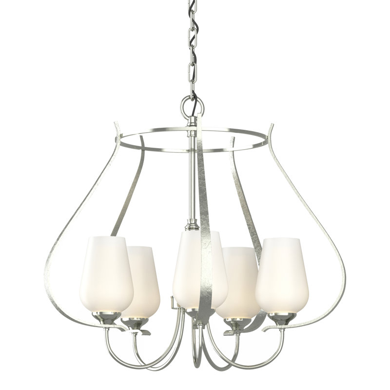 Lustre géométrique à 5 lumières Flora, Verre opale, Sterling