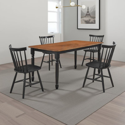 Halie Dining Table Set, Walnut Brown Wood, Spindle Back Chairs