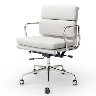 Modern Leather Office Chair With Aluminum Alloy Base, Adjustable Swivel Executive Desk Chair With Arms For Home Office