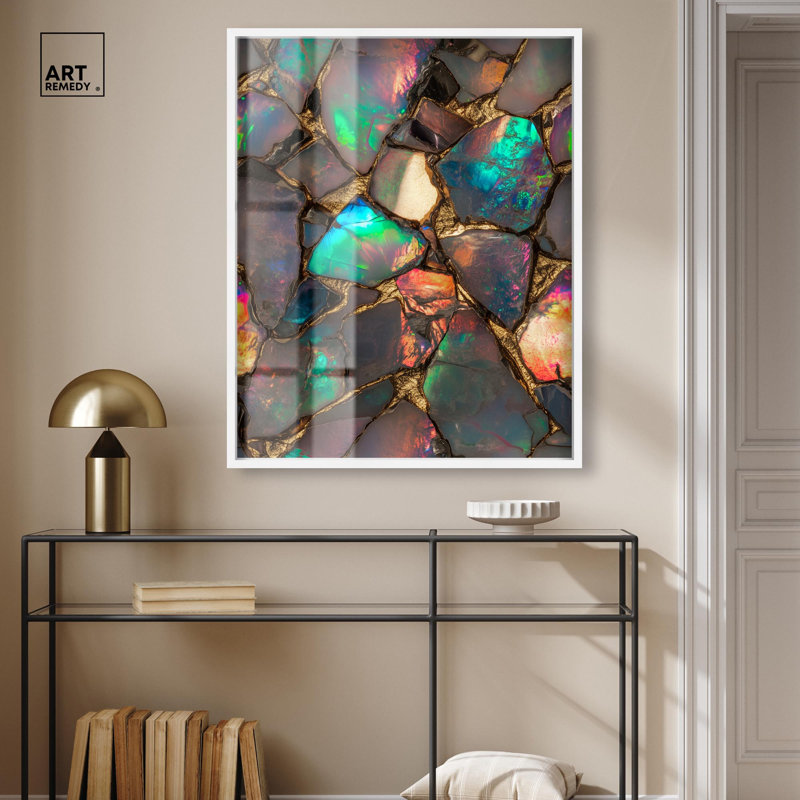 «Stonic Rainbow Shadowbox Print Geode Art Prints» par Art Remedy, H 37 po x l 31 po, Blanc