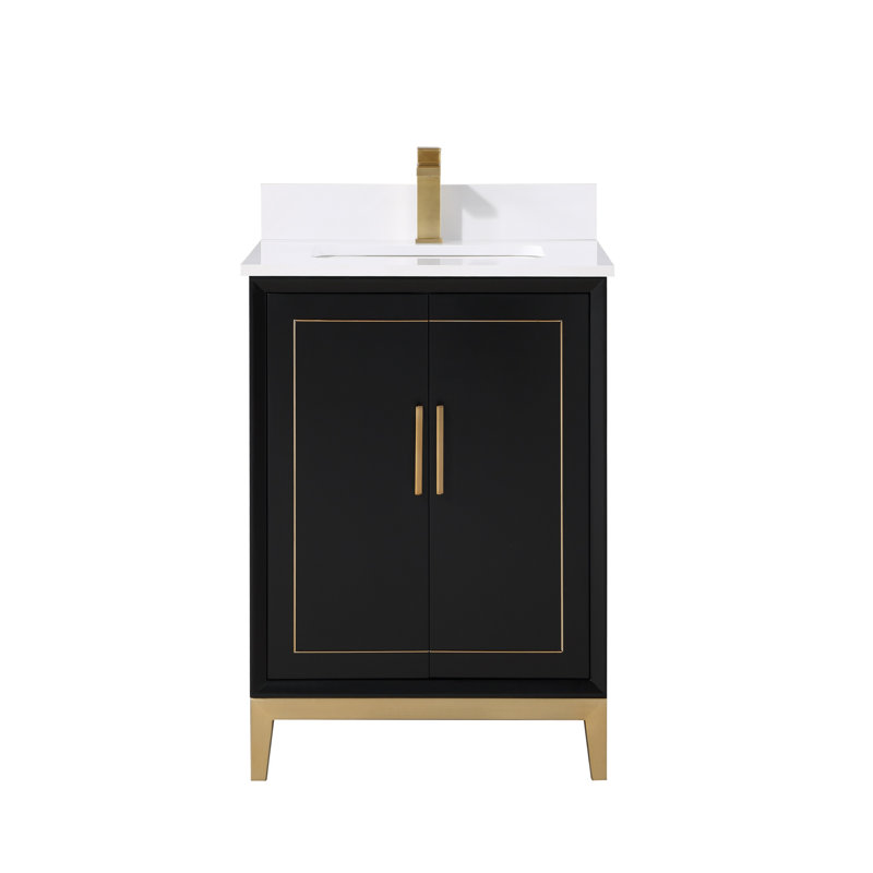 Gracie 24'' Single Bathroom Vanity with Top, Midnight Black, Calacatta Quartz/Widespread Faucet Mount