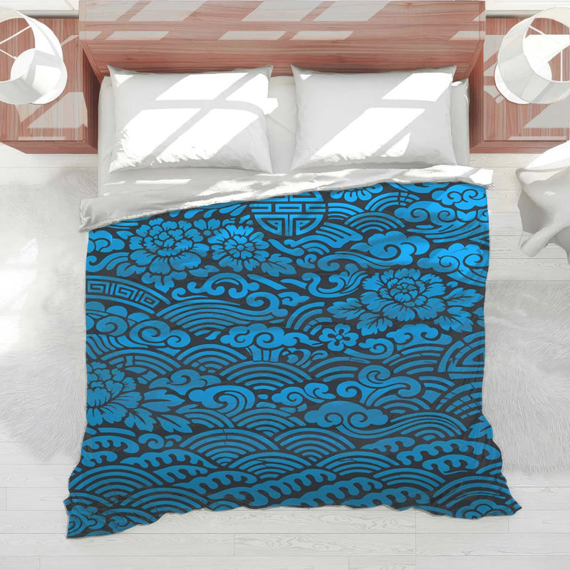 Édredon Blue Asian Floral Waves, Twin