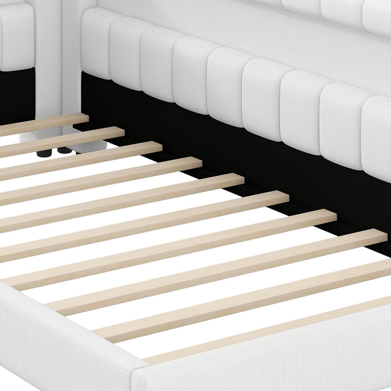 Lit plateforme rembourré moderne avec bande lumineuse DEL intégrée et ports de chargement USB pratiques pour la chambre