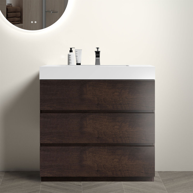 Meuble-lavabo avec lavabo Alice, Noyer, Blanc, 36"