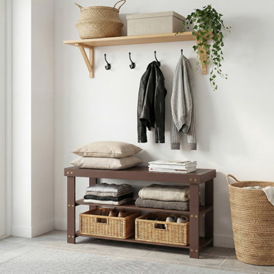 Wood Shoe Storage Bench with Seating, Entryway Organizer, Sturdy Construction for Hallway, Brown