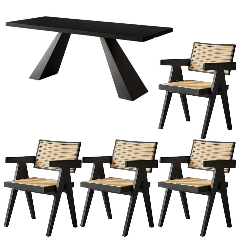 Table de salle à manger en bois massif frêne noir simple, Noir, noir, noir, noir, H 29,53 po x L 70,87 po x l 31,5 po