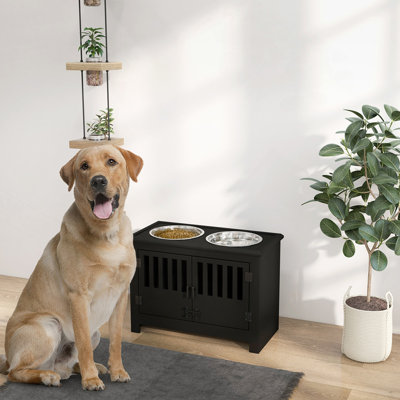 Grands bols surélevés pour chien avec armoire de rangement contenant une grande capacité de 37 litres, support pour bol surélevé pour chien