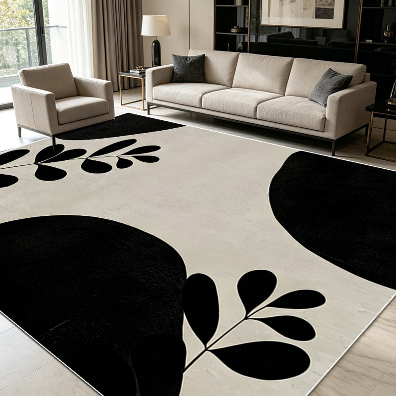 1PC Minimalist Black Neutral Botanical Abstract area rugs for Living Room, Soft and Comfortable, Suitable for all seasons, easy-to-maintain, machine washable Indoor floor mat, Under Table Farmhouse suitable for dining room, bedroom, entryway, home