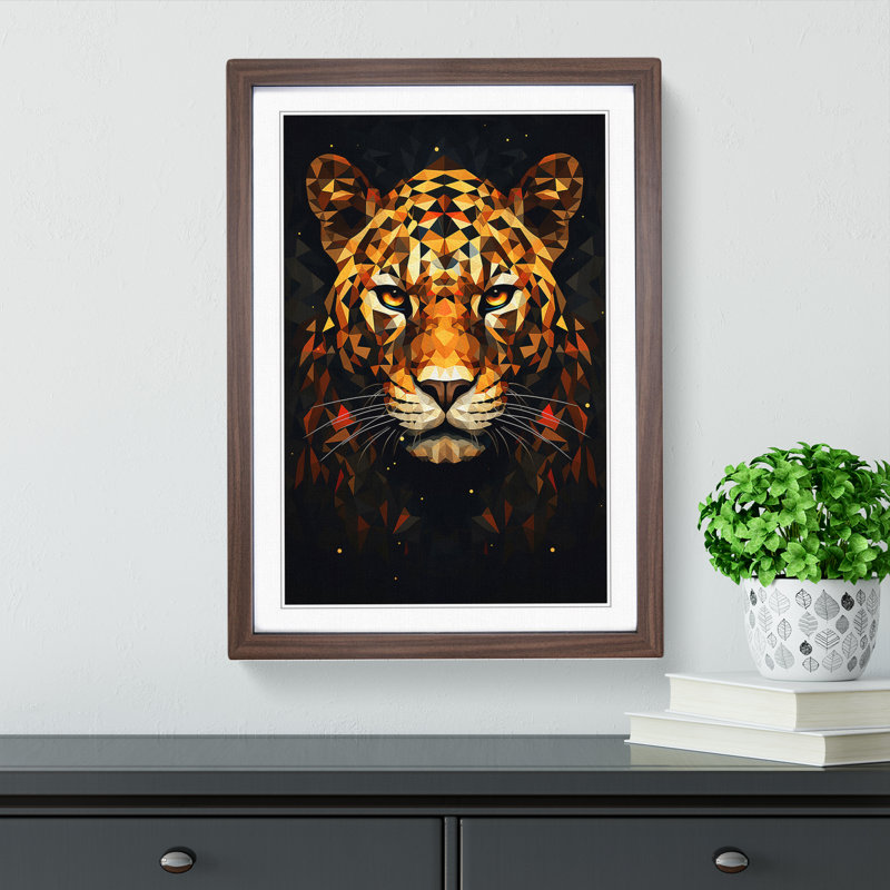Leopard Geometric - Single Picture Frame Print on Wood, Walnut Framed, 34cm H x 25cm W x 2cm D
