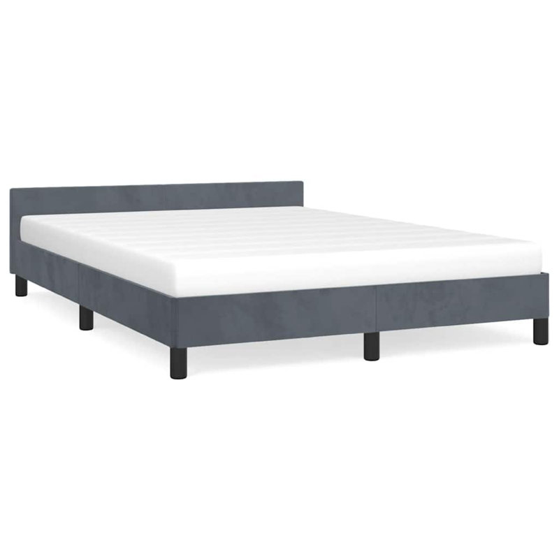 Structure de lit double Moa, tête de lit à profil bas, revêtement en velours gris foncé, Lit double, Gris foncé