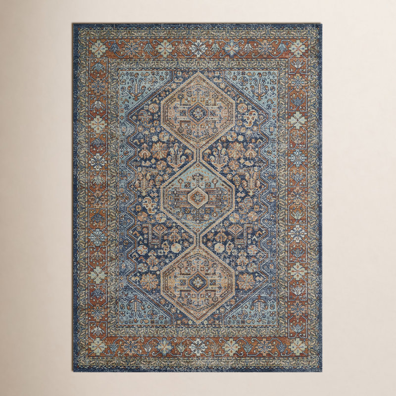 Willer Navy Orange Oriental Rug, Runner 2'7" x 8'