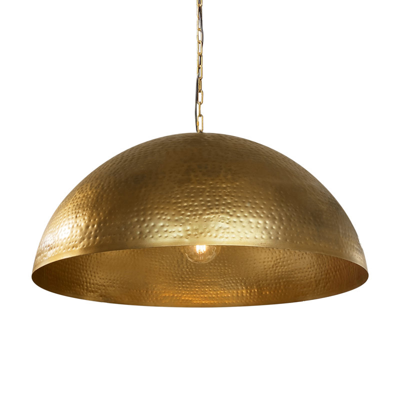 Cartie Hammered Metal Dome Pendant Light, 23" H x 36" W x 36" D, Antiqued Gold, Gold