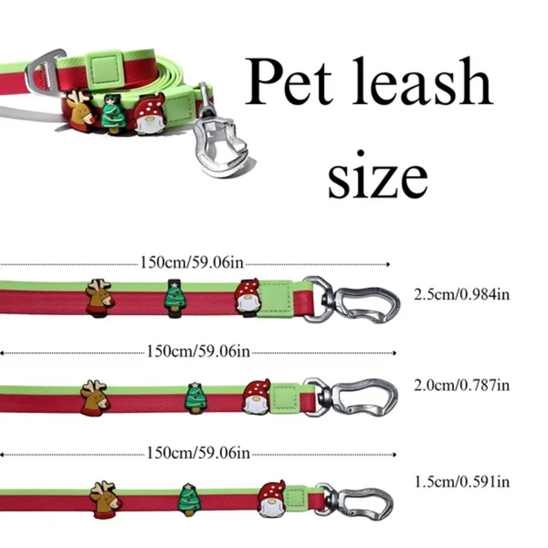 Ensemble de collier et de laisse pour chien de Noël, collier en PVC imperméable pour animaux avec de jolies breloques des Fêtes, laisse de marche rembourrée pour petits chiens de taille moyenne
