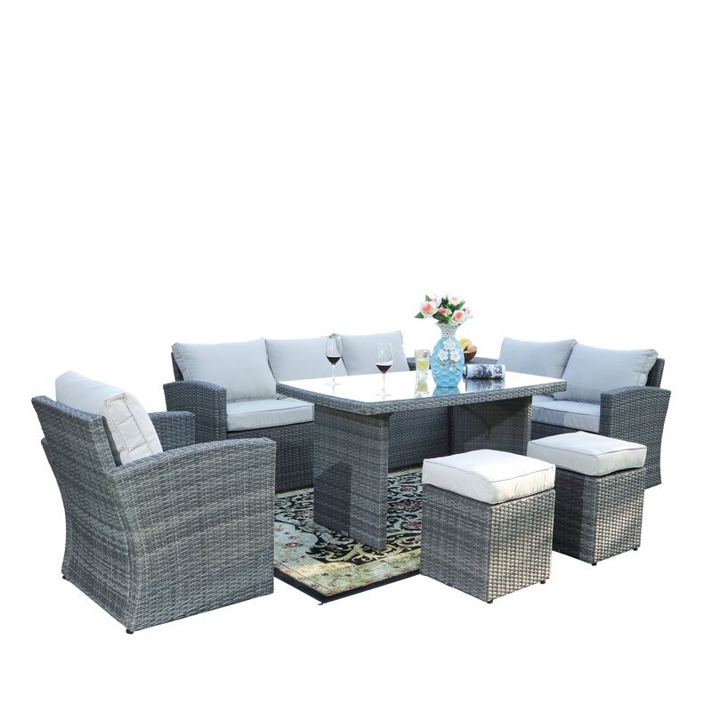 8 - Person Seating Group with Cushions, Grey/Beige