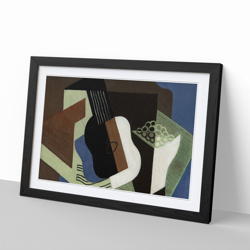 Guitar and Dish by Juan Gris - Picture Frame Painting, 27cm H x 36cm W x 2cm D, Black Framed